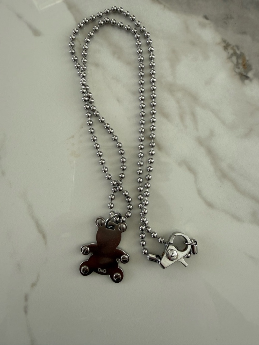 D&G Silver-Tone Bear Pendant Necklace